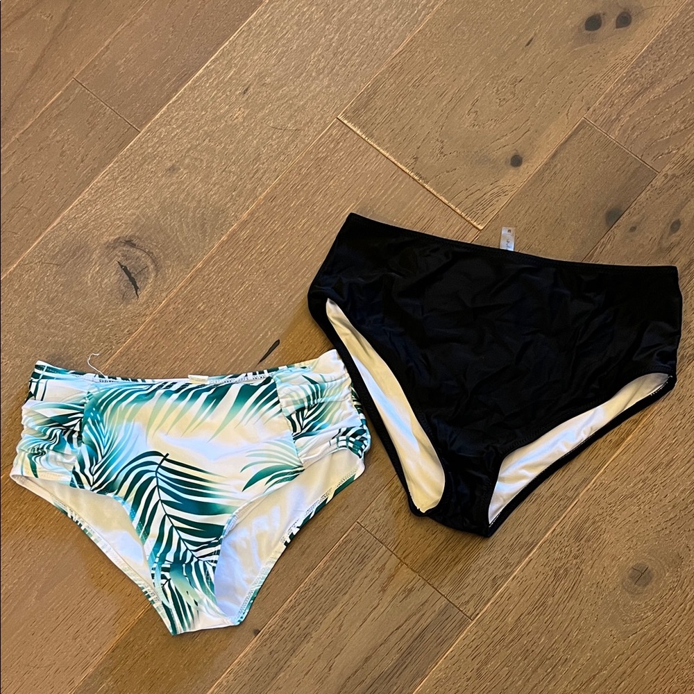 Tropical Print and Black Bikini Bottoms